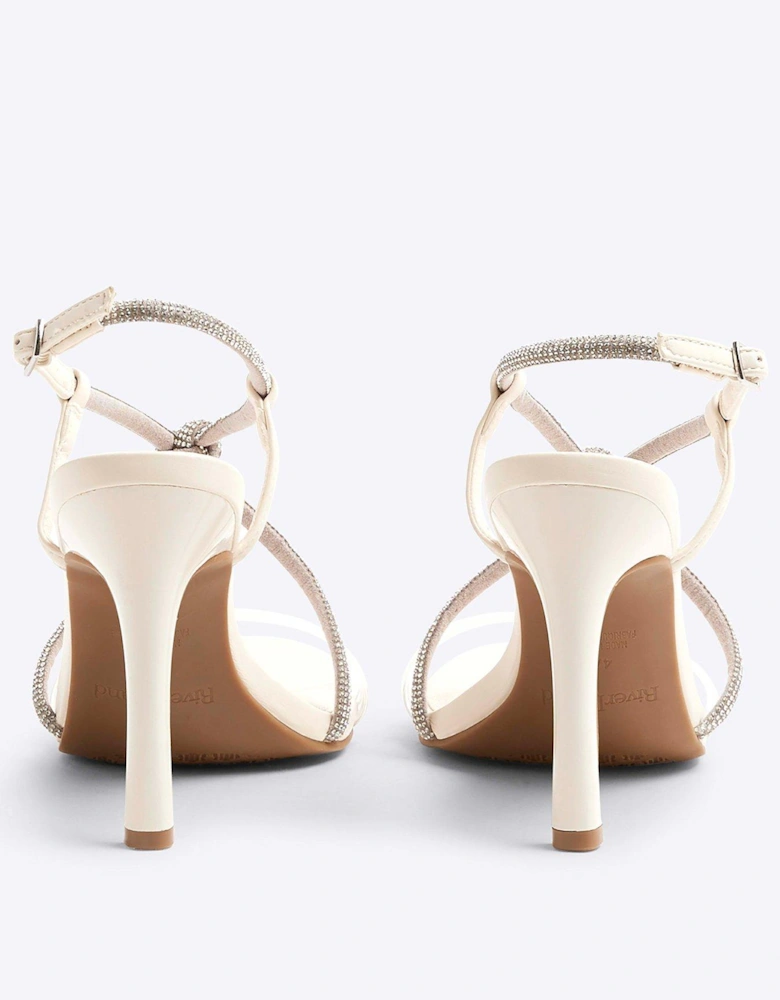 Diamante Twist Heel Sandals - White
