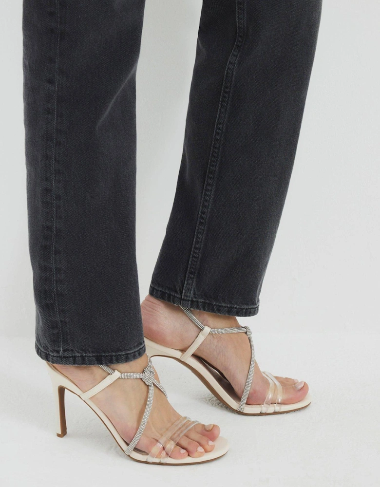 Diamante Twist Heel Sandals - White