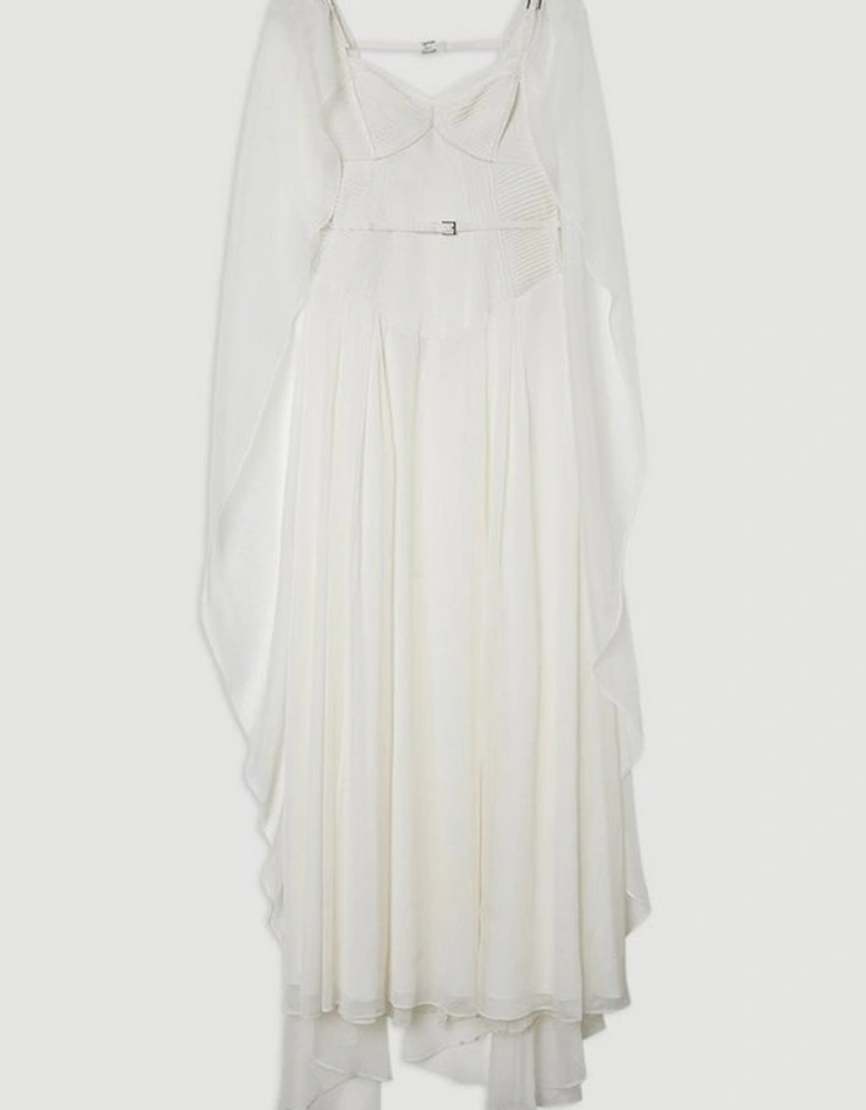 Archive Collection - Corset Detail Georgette Cape Woven Maxi Dress