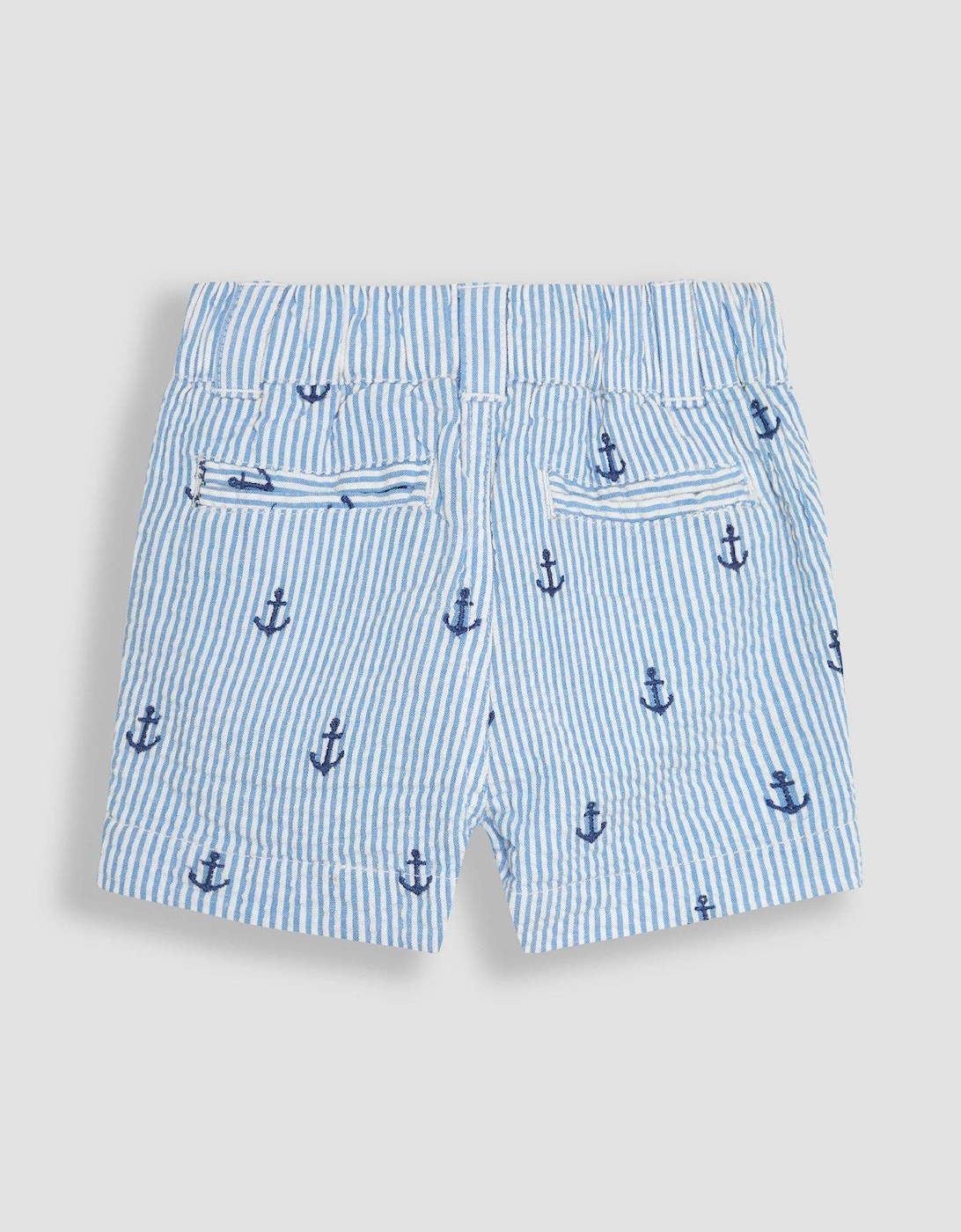 Boys Anchor Embroidered Seersucker Short - Blue