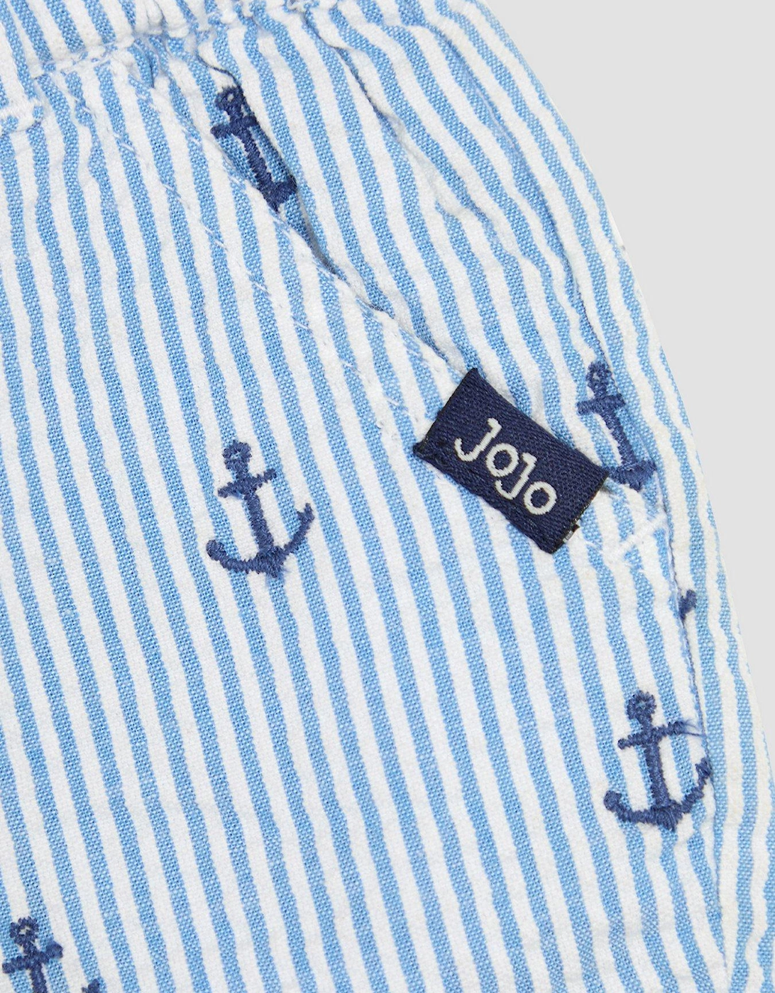 Boys Anchor Embroidered Seersucker Short - Blue