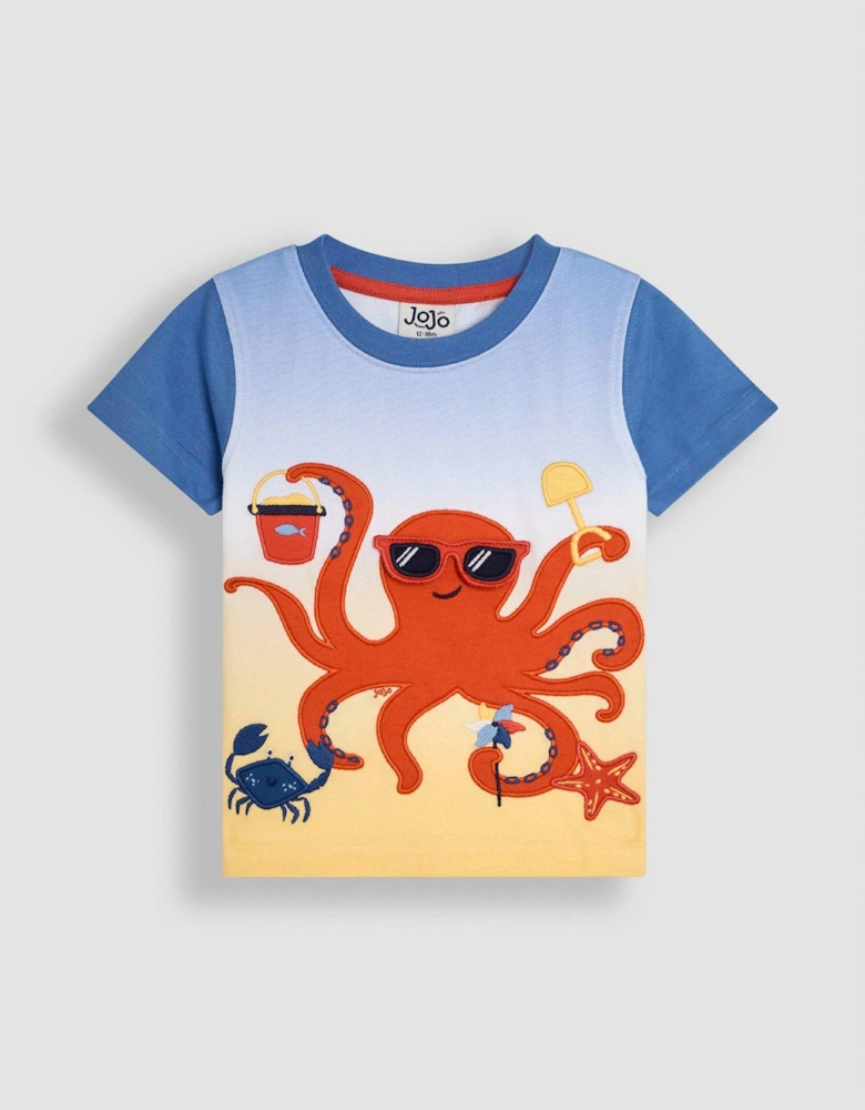 Boys Octopus Applique Interactive T-Shirt - Blue