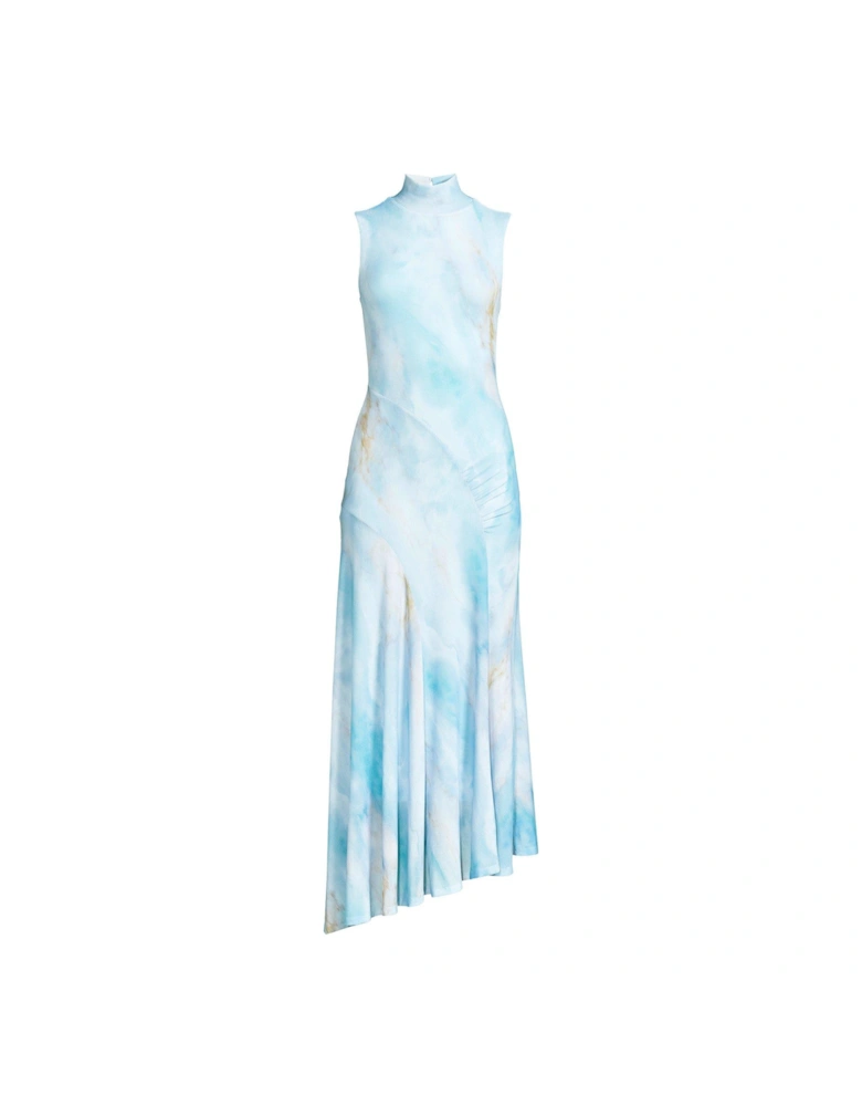 High Neck Printed Midaxi Dress - Blue