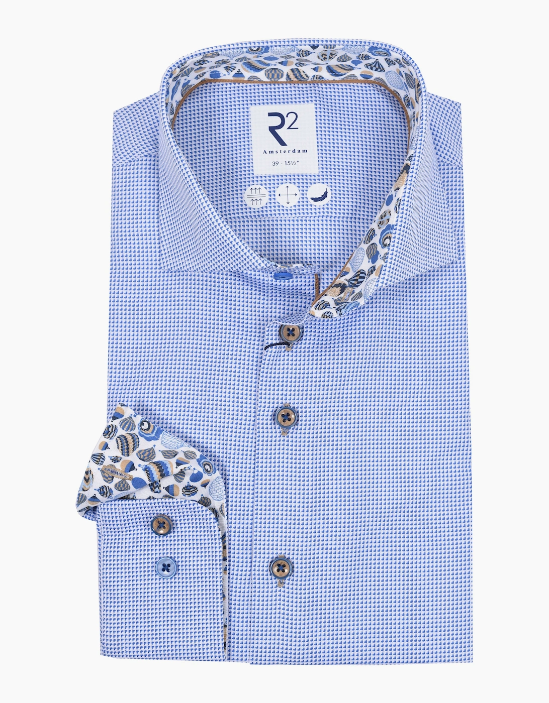 Men's R2 Cut Away Collar Long Sleeved Shirt Blue - Size: 38