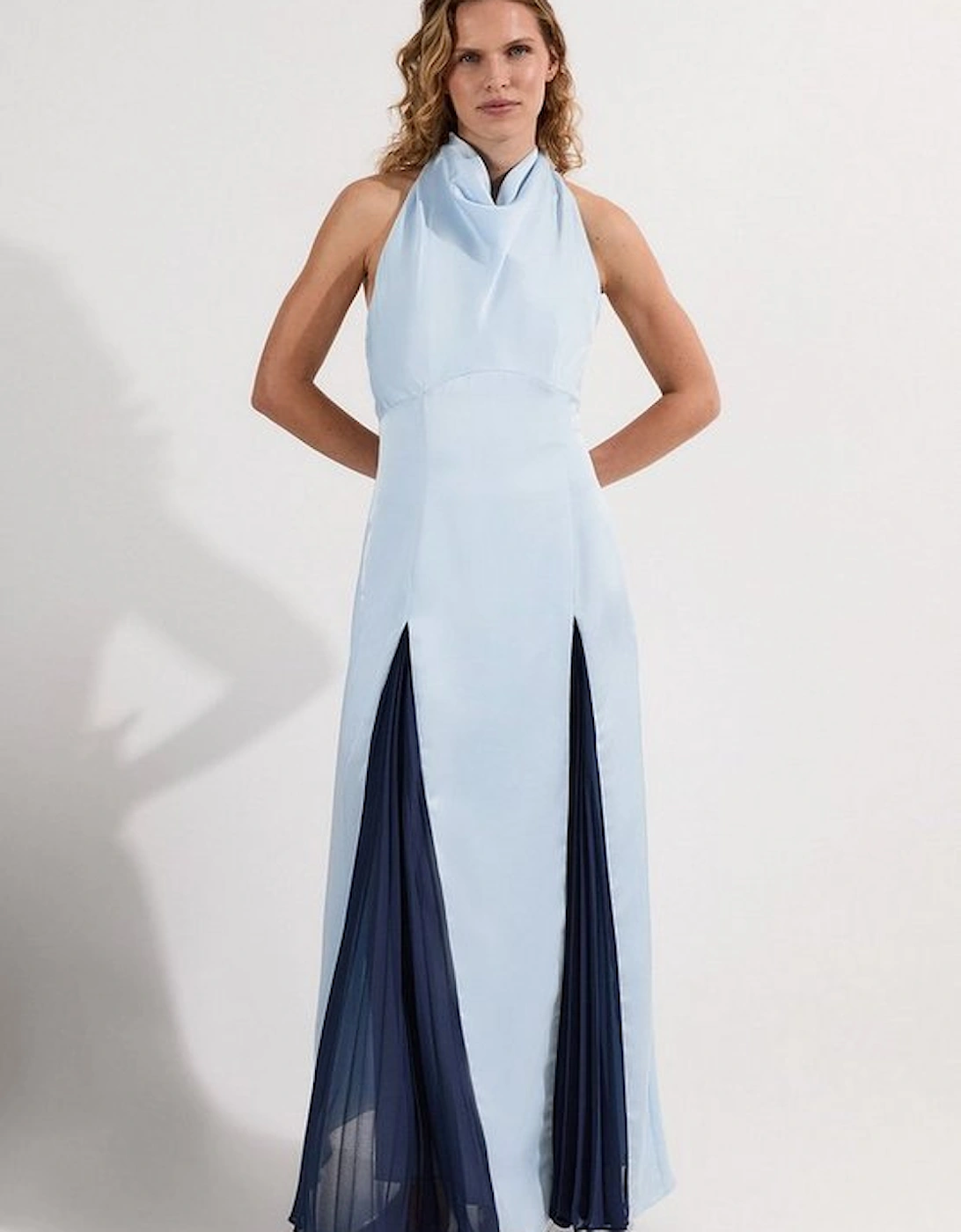 Drama Halter Pleat Insert Woven Maxi Dress, 5 of 4