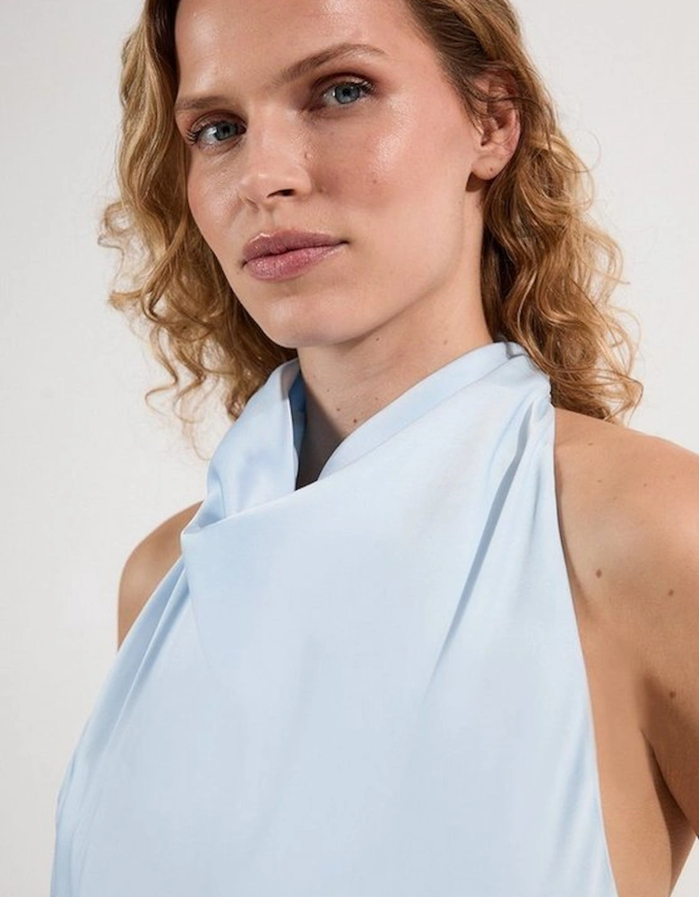 Drama Halter Pleat Insert Woven Maxi Dress