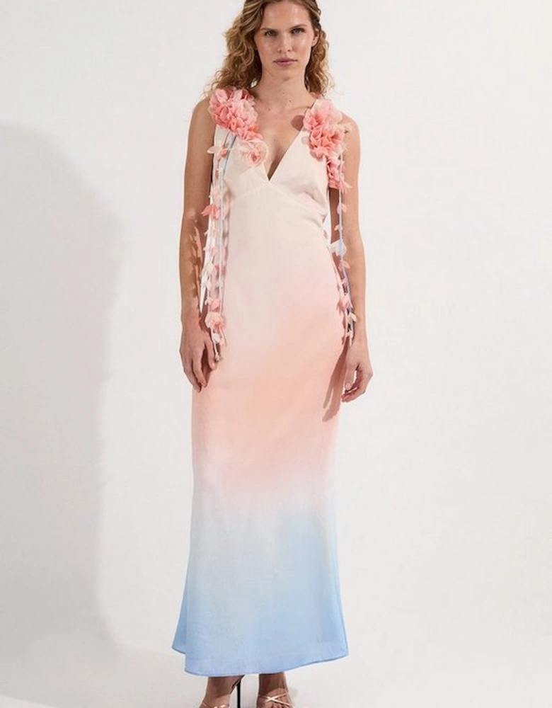 Ombre Applique Woven Halter Woven Maxi Dress