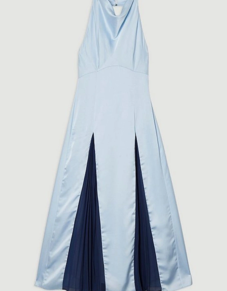 Drama Halter Pleat Insert Woven Maxi Dress