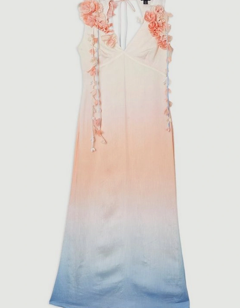 Ombre Applique Woven Halter Woven Maxi Dress