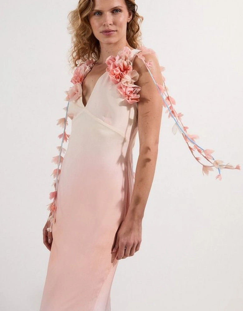 Ombre Applique Woven Halter Woven Maxi Dress