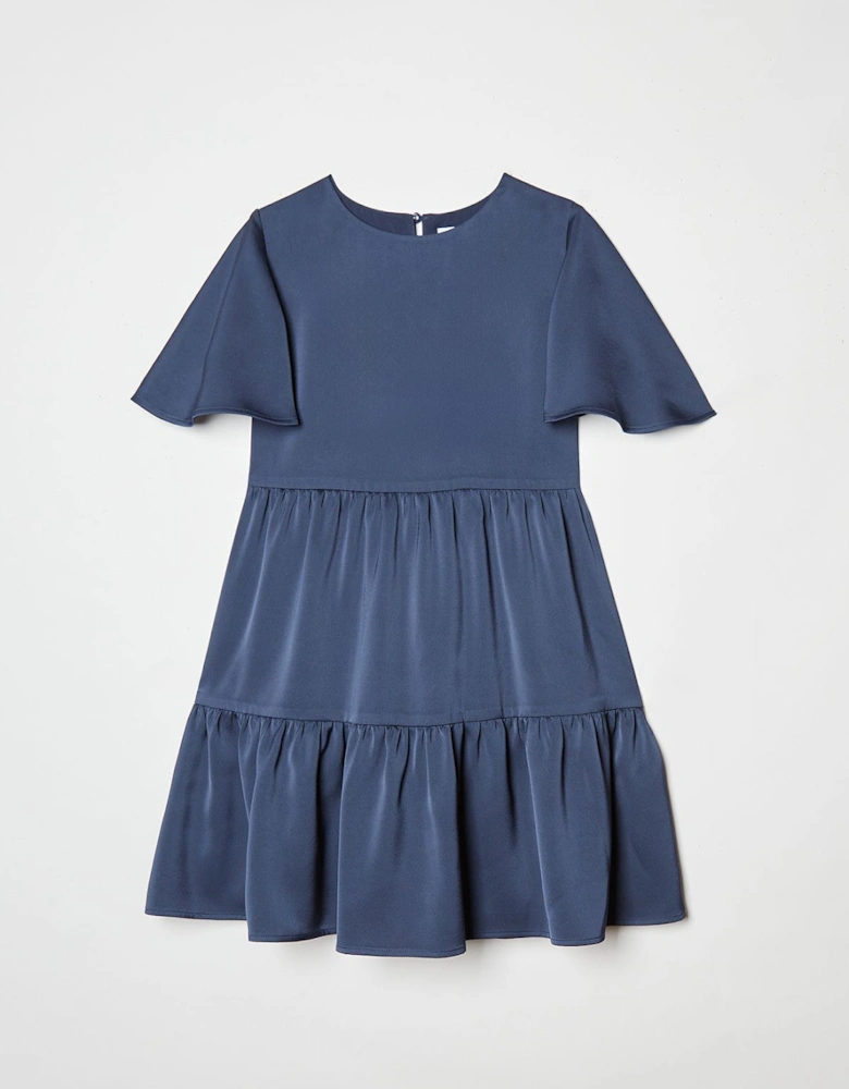 Girls Satin Back Crepe Tiered Angel Sleeve Dress