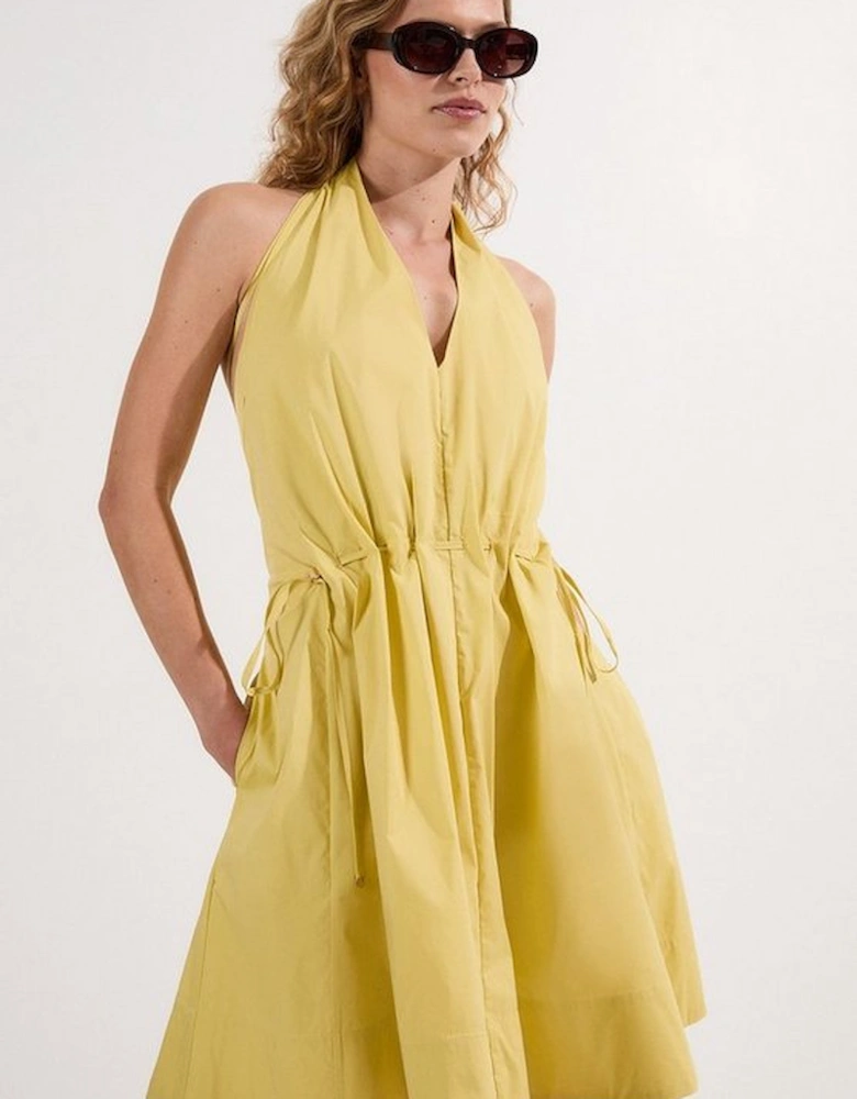 Cotton Ruched Waist Woven Mini Dress