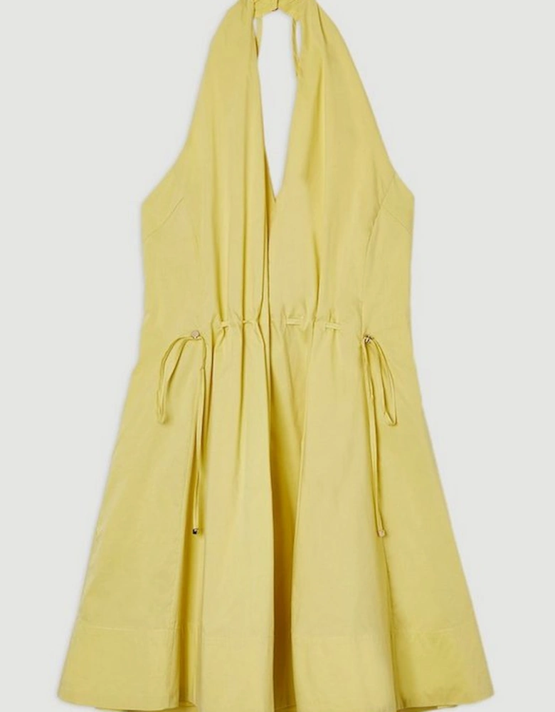 Cotton Ruched Waist Woven Mini Dress