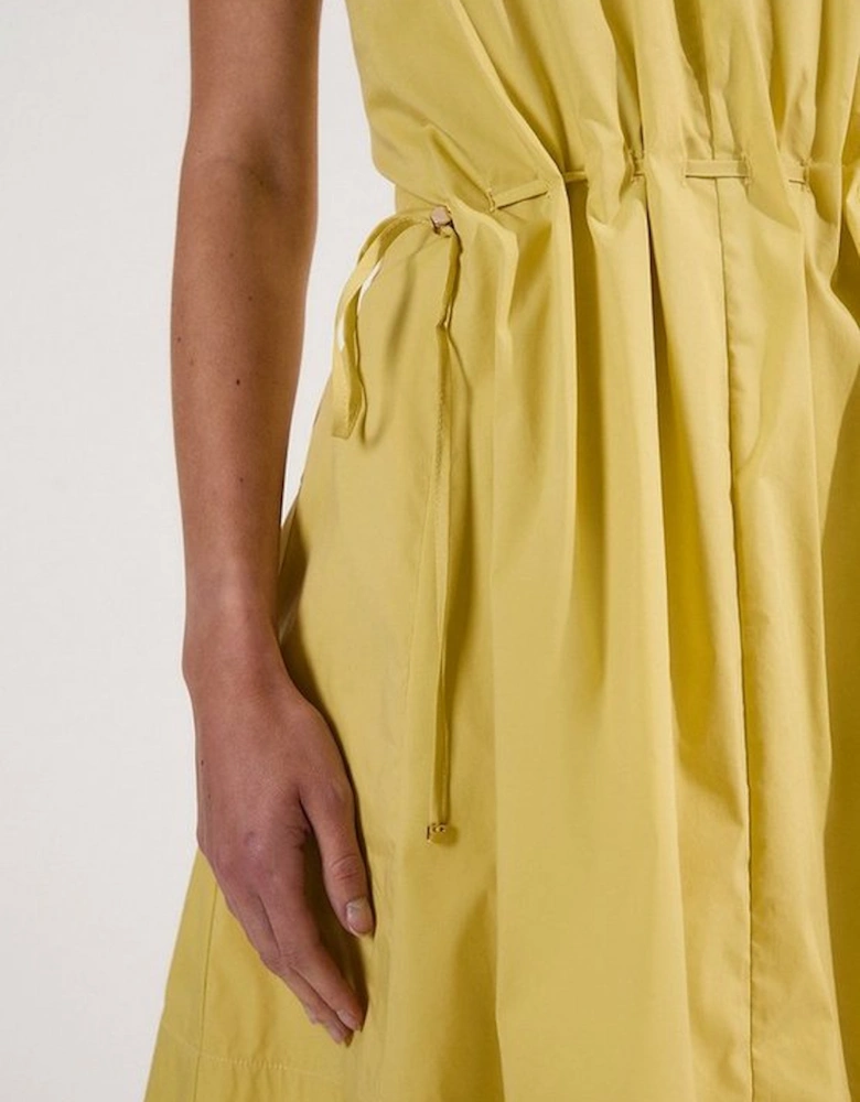 Cotton Ruched Waist Woven Mini Dress
