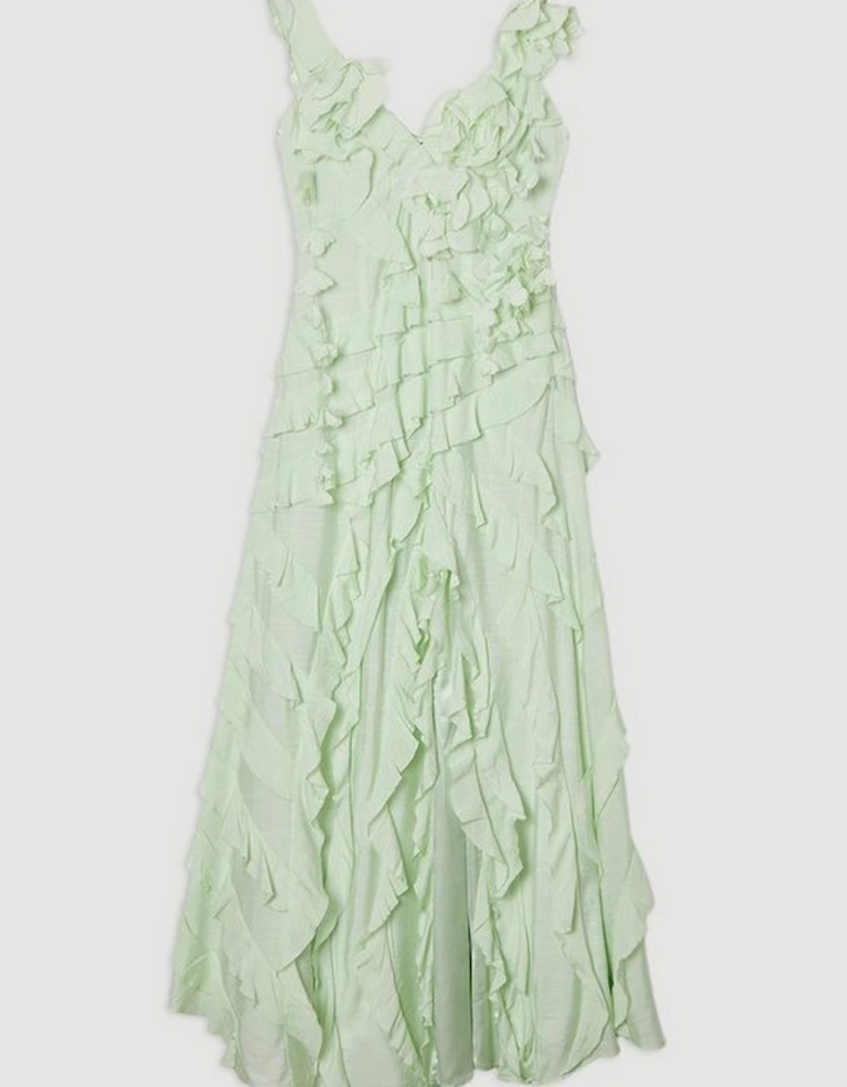 Petite Embellished Ruffle Strappy Woven Maxi Dress
