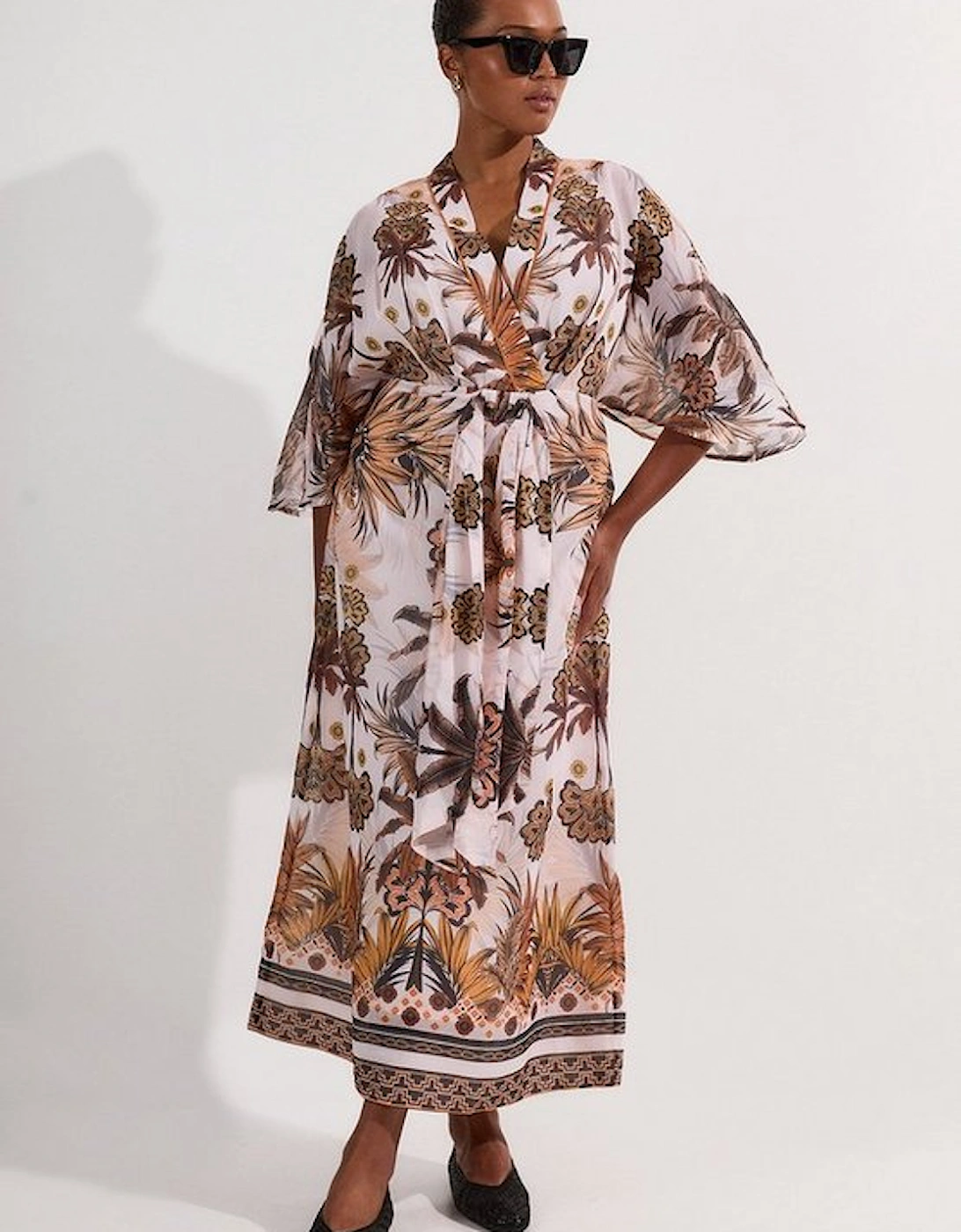 Plus Size Abstract Print Cotton Kimono Sleeve Woven Maxi Dress, 4 of 3