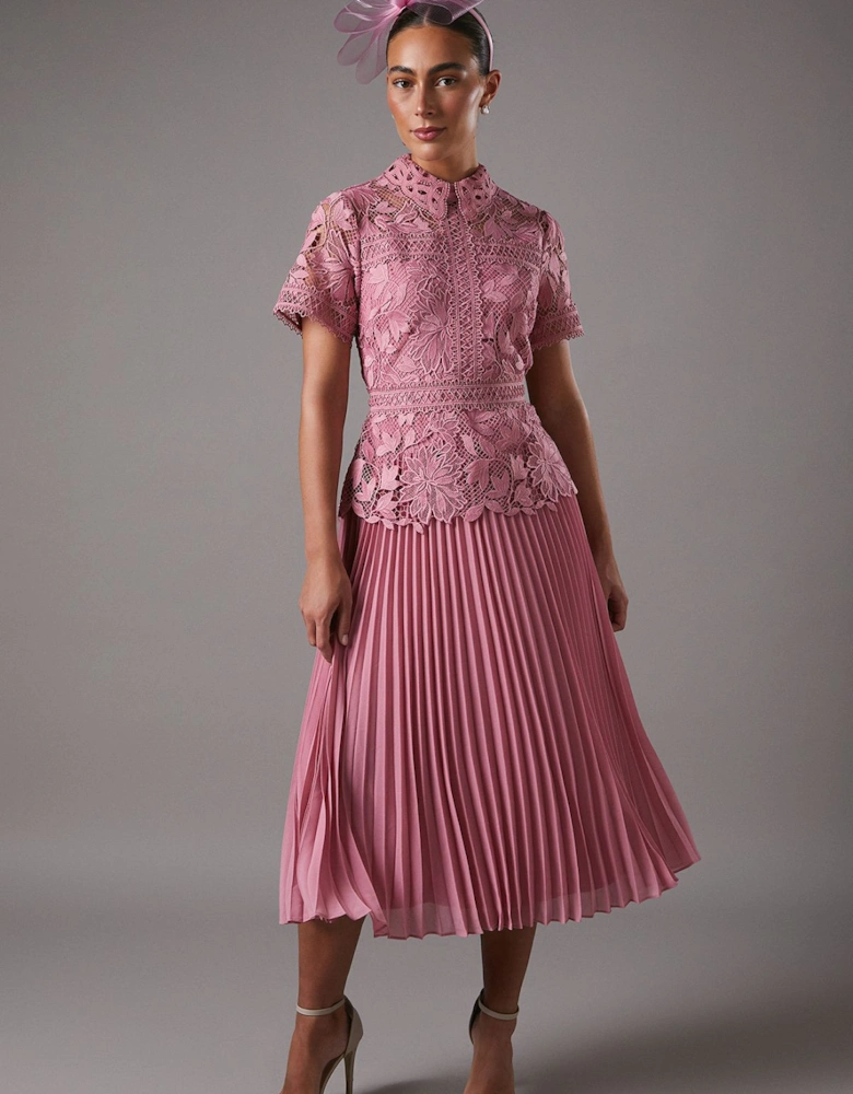 Lace Top Pleated Dress