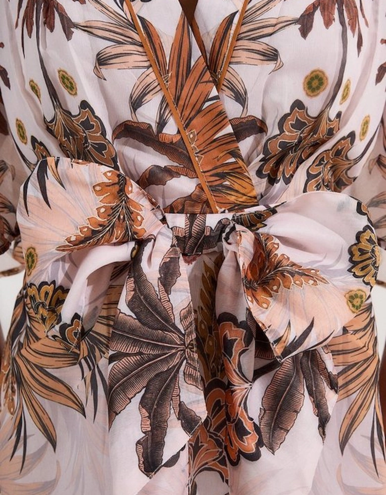 Plus Size Abstract Print Cotton Kimono Sleeve Woven Maxi Dress