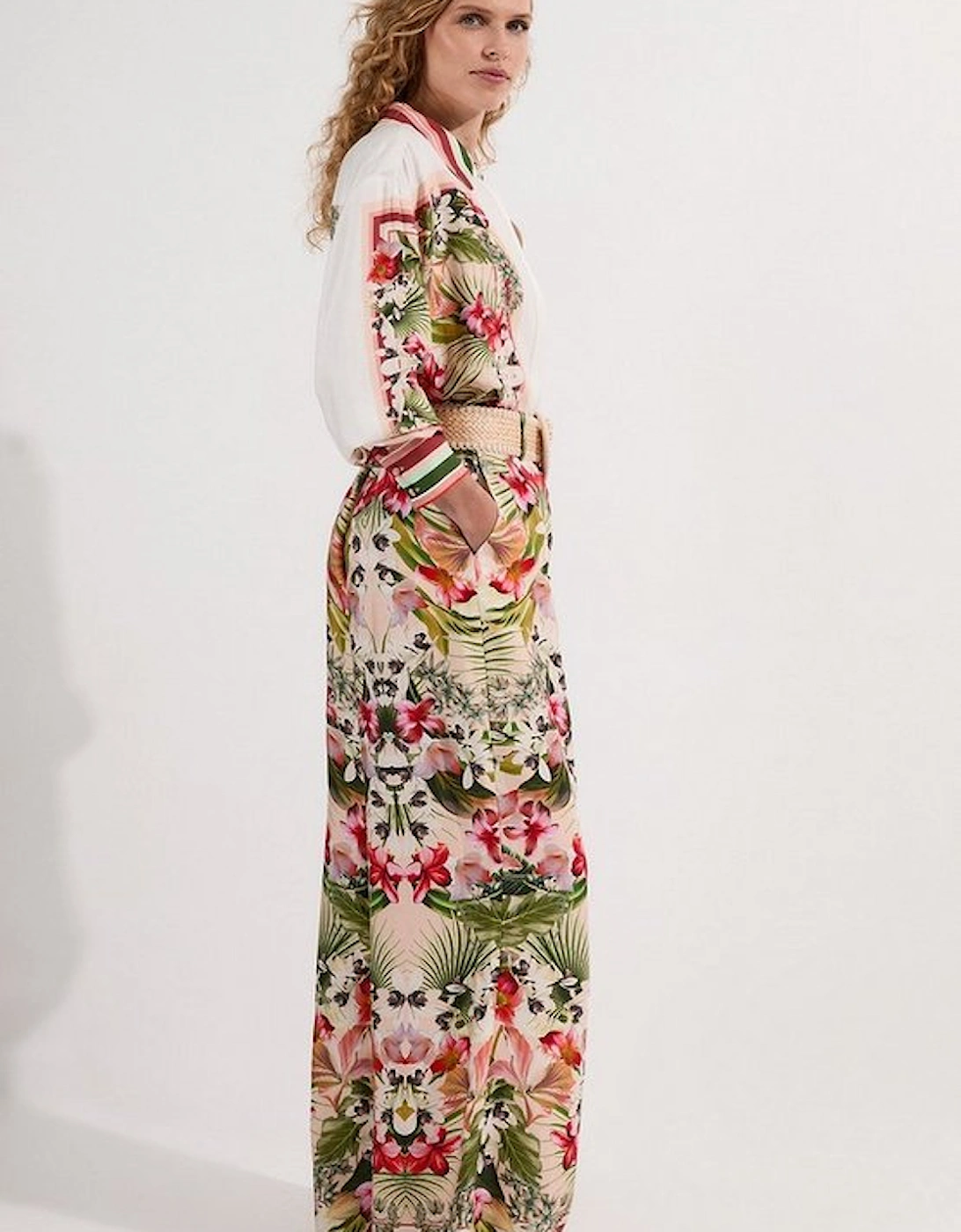 Mirrored Viscose Linen Floral Print With Raffia Belt Woven Trouser, 4 of 3