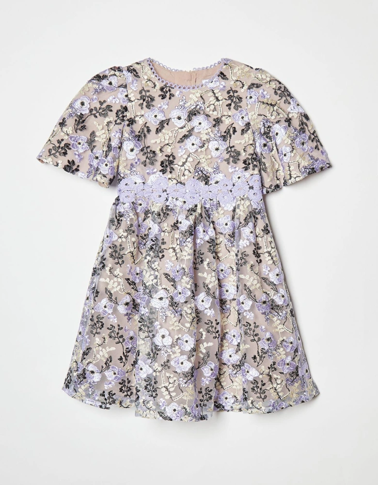 Children's Embroidered Fluted Sleeve Dress