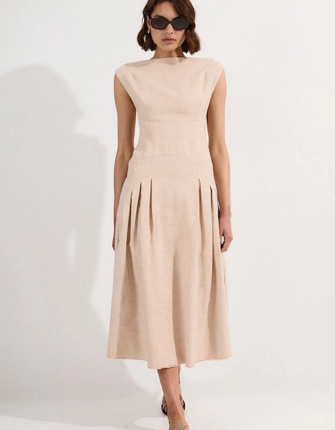 Petite Spring Tweed Tailored Sleeveless Full Skirted Midi Dress, 4 of 3
