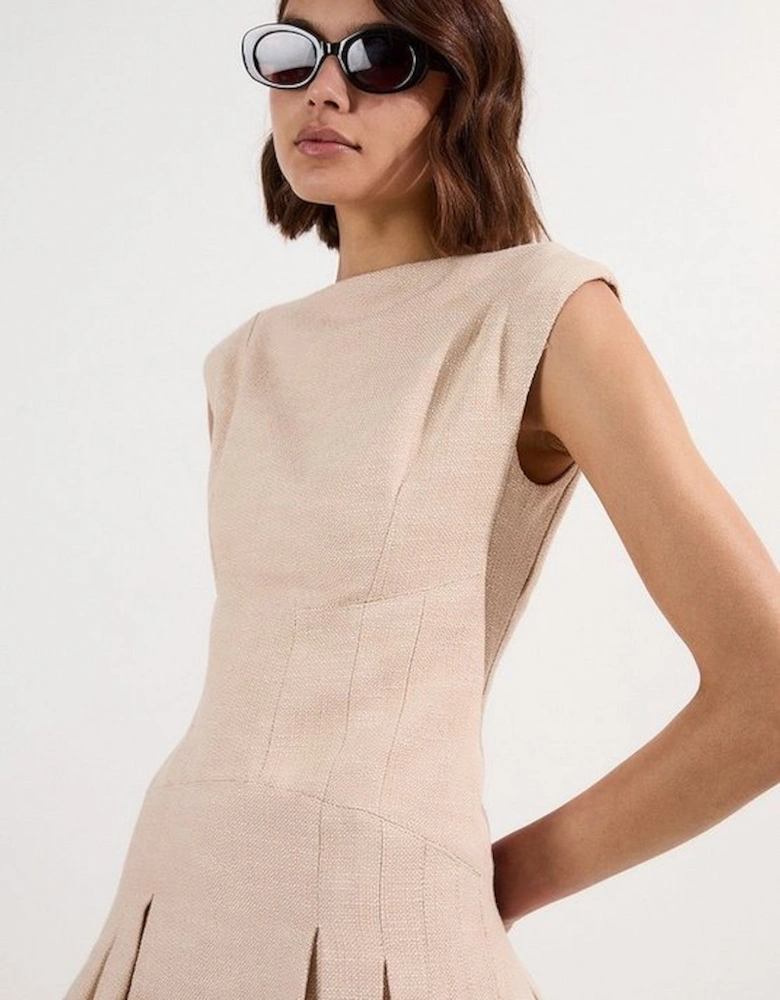 Petite Spring Tweed Tailored Sleeveless Full Skirted Midi Dress