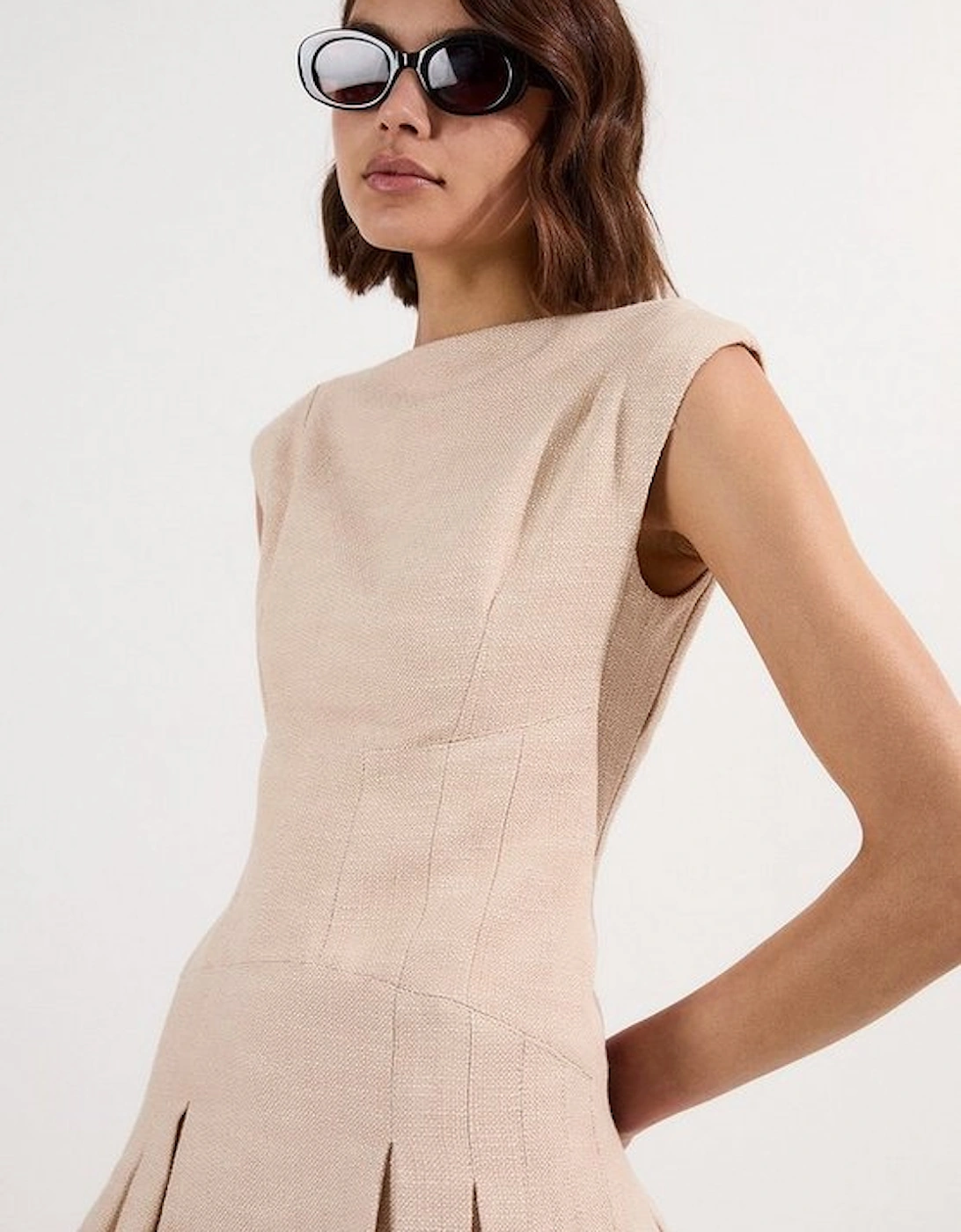 Petite Spring Tweed Tailored Sleeveless Full Skirted Midi Dress