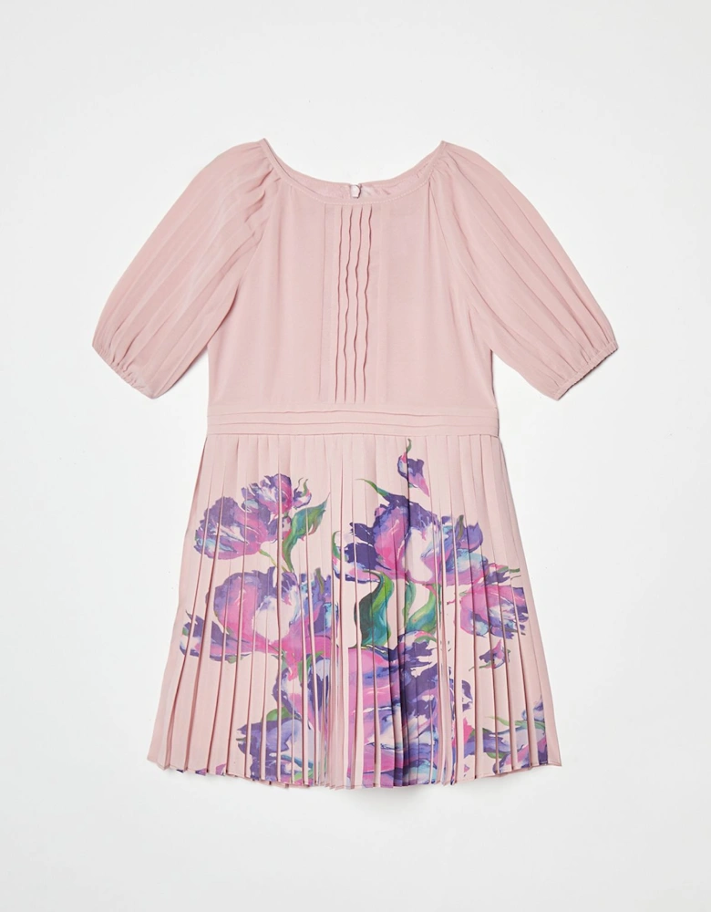 Children's Pleat Skirt Placement Print Short Sleeve Dress