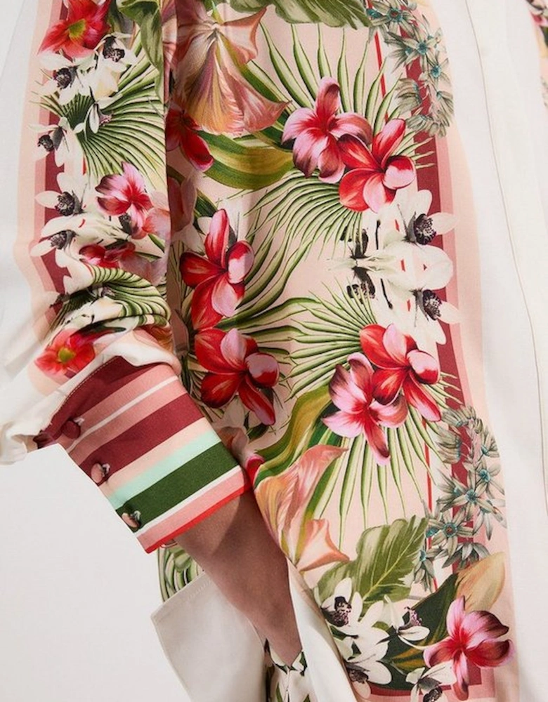 Mirrored Viscose Linen Floral Print Woven Shirt
