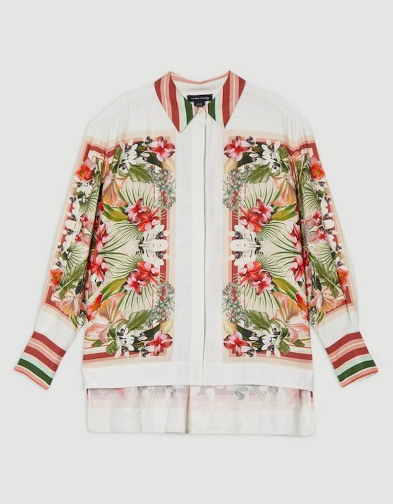 Mirrored Viscose Linen Floral Print Woven Shirt