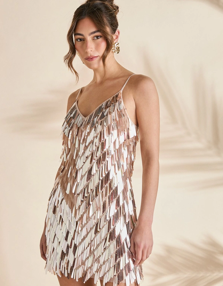 Sequin Disc Fringe Mini Dress
