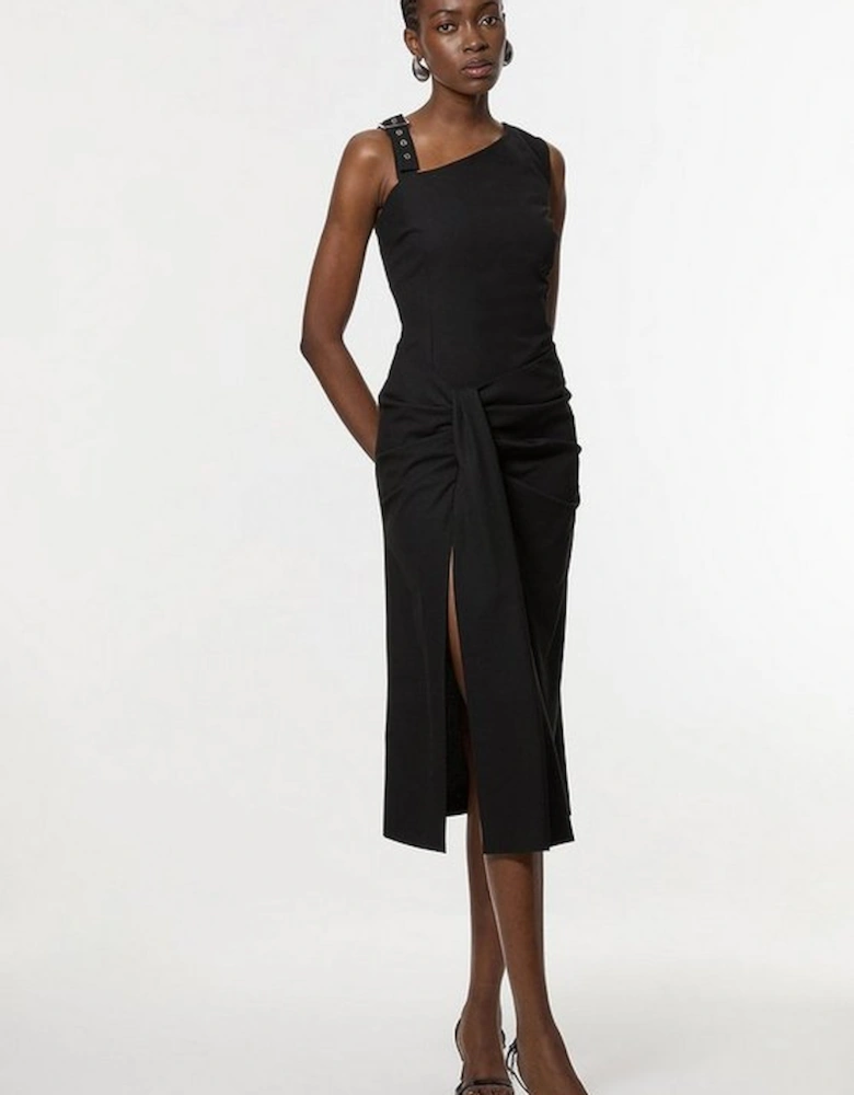 Petite Tailored Asymmetric Neck Strappy Detail Dress