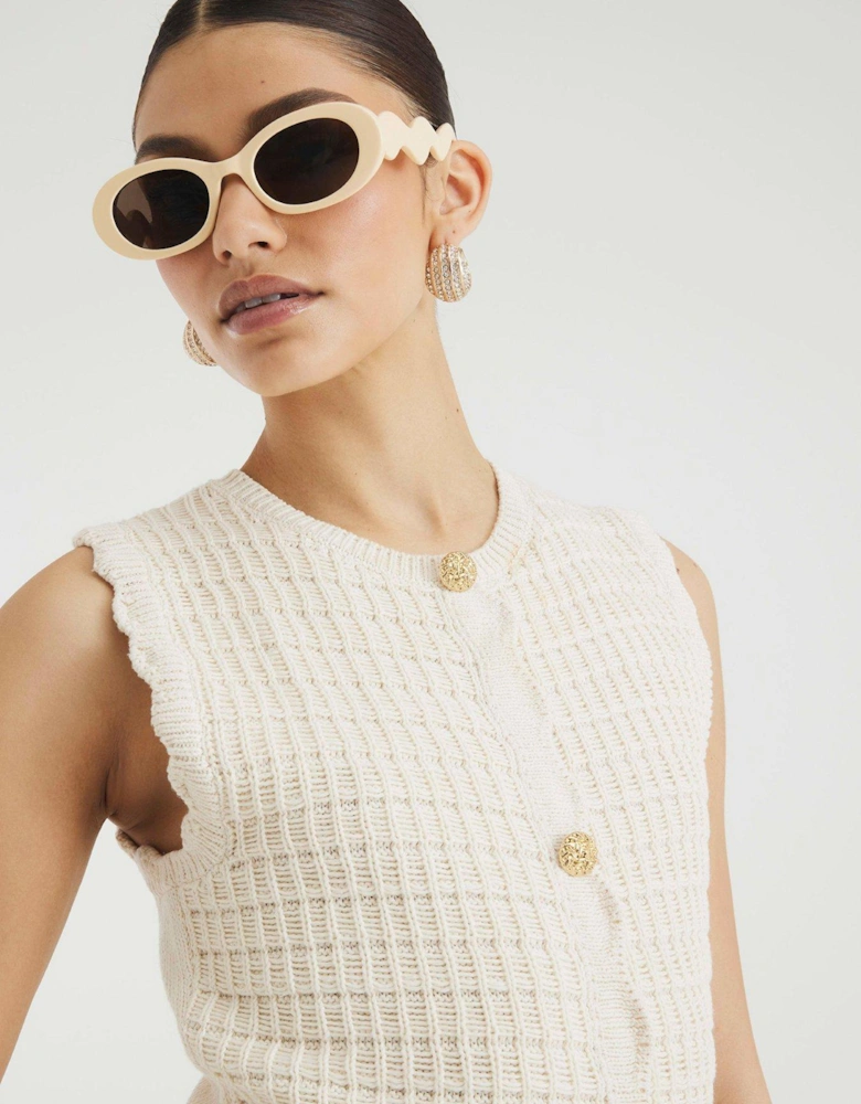 Stitch Knit Mini Dress - Cream