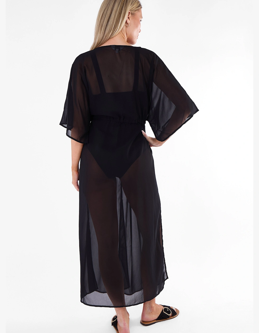 Black Flowy Open Front Beach Cover Kimono