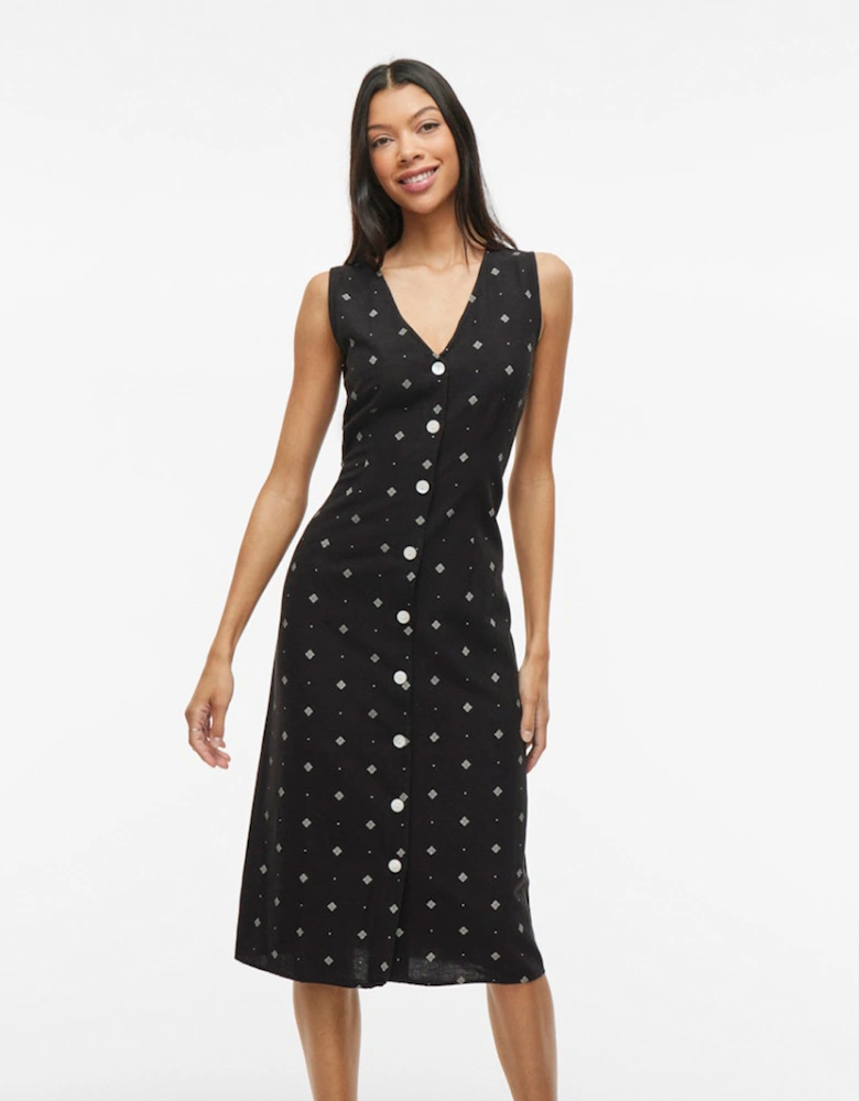 Prisilla Print Sleeveless Midi Dress Black Beauty White