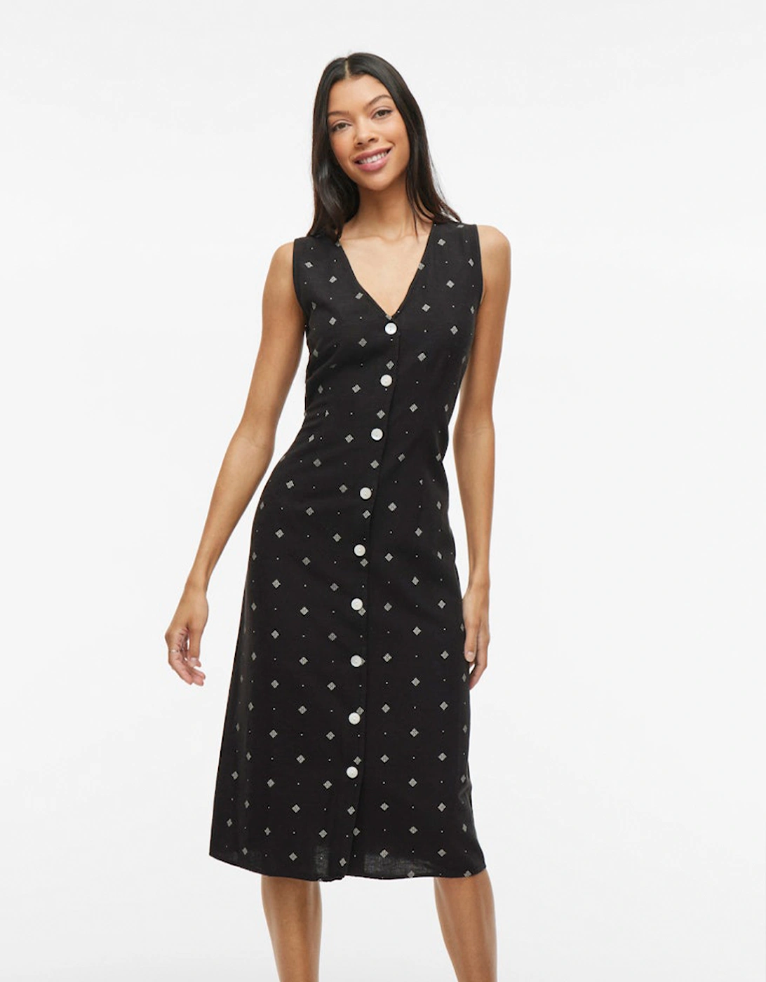 Prisilla Print Sleeveless Midi Dress Black Beauty White