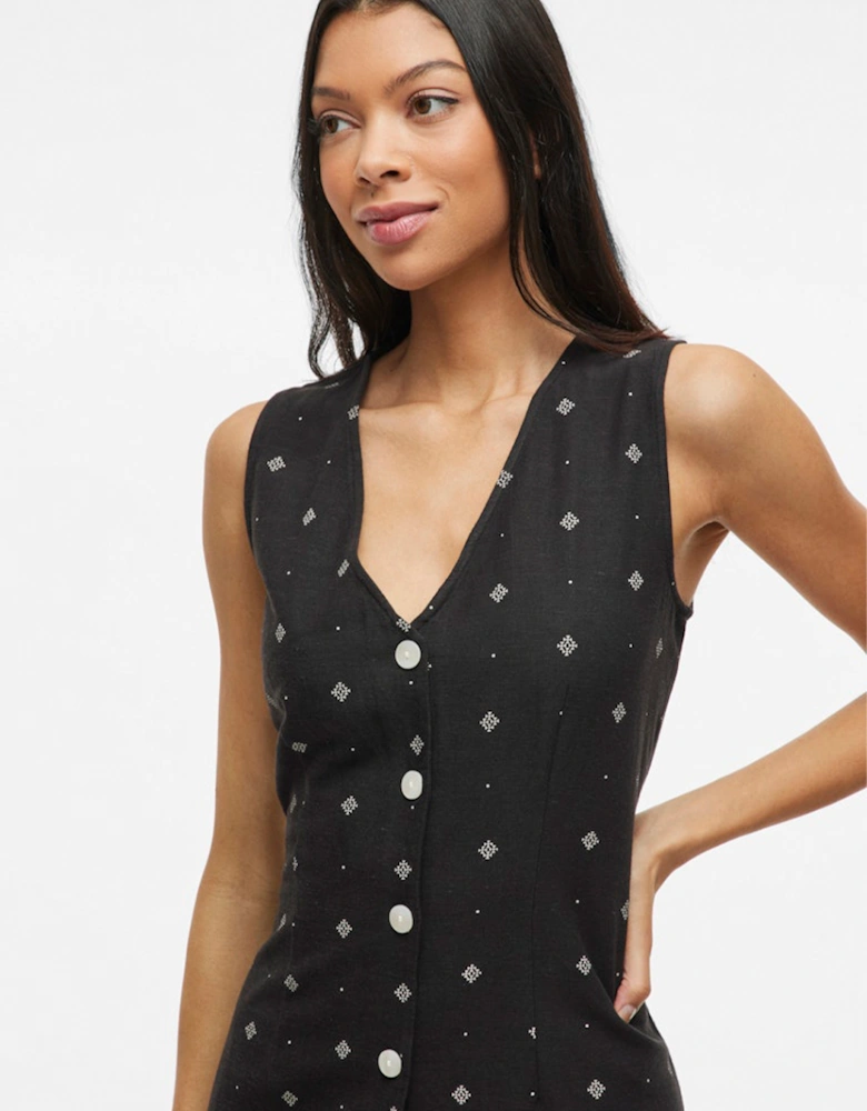 Prisilla Print Sleeveless Midi Dress Black Beauty White