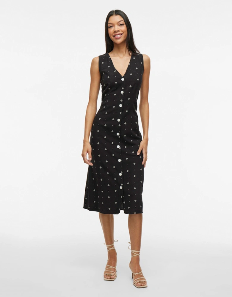 Prisilla Print Sleeveless Midi Dress Black Beauty White