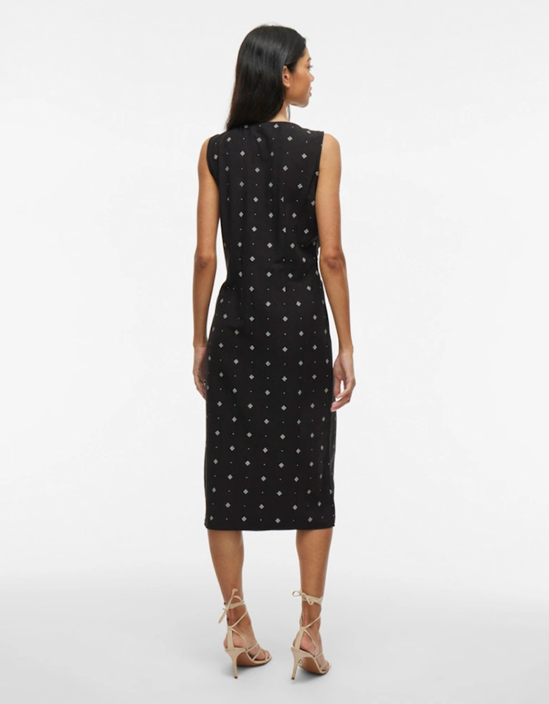 Prisilla Print Sleeveless Midi Dress Black Beauty White