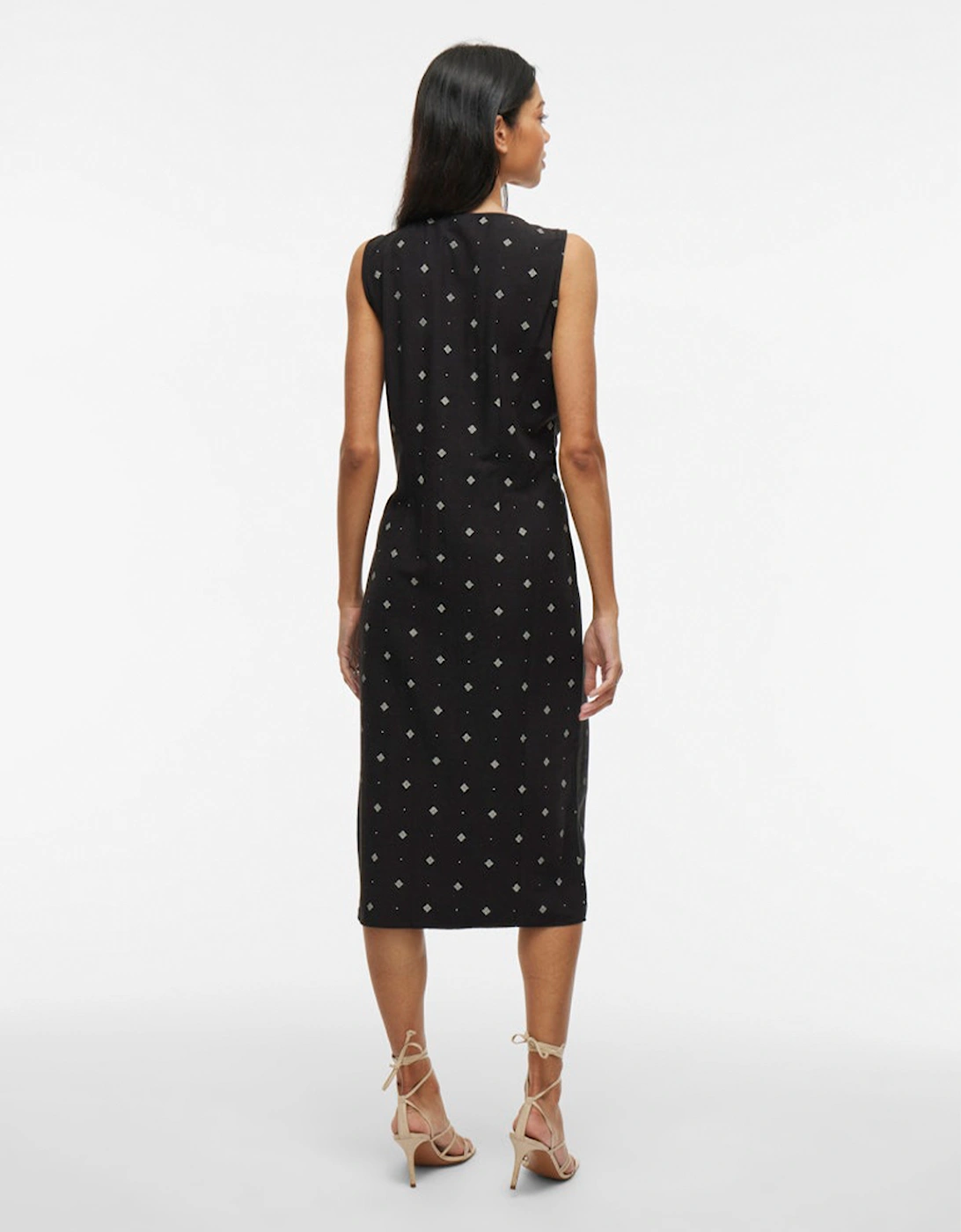 Prisilla Print Sleeveless Midi Dress Black Beauty White