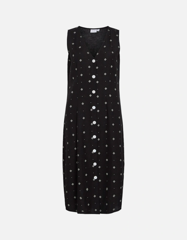 Prisilla Print Sleeveless Midi Dress Black Beauty White