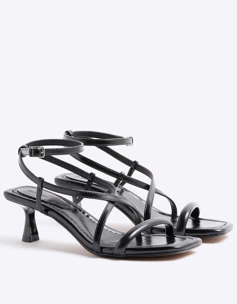 Kitten Heeled Strappy Sandals - Black