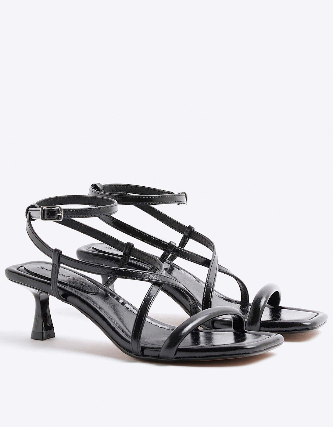 Kitten Heeled Strappy Sandals - Black