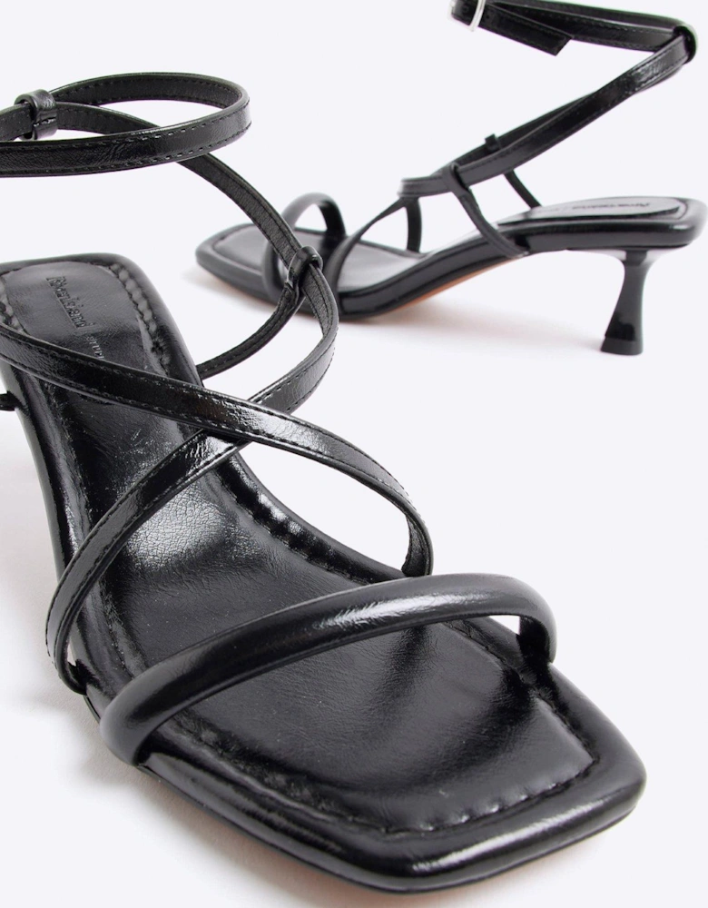 Kitten Heeled Strappy Sandals - Black
