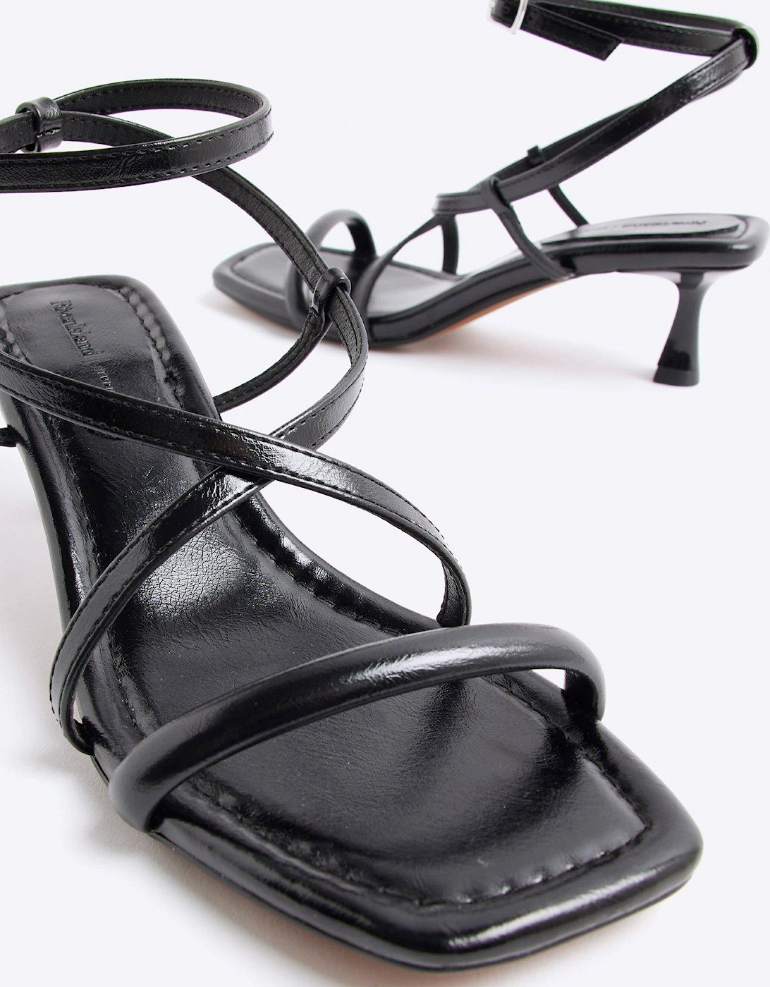 Kitten Heeled Strappy Sandals - Black