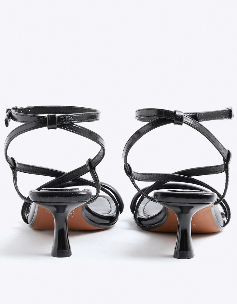 Kitten Heeled Strappy Sandals - Black