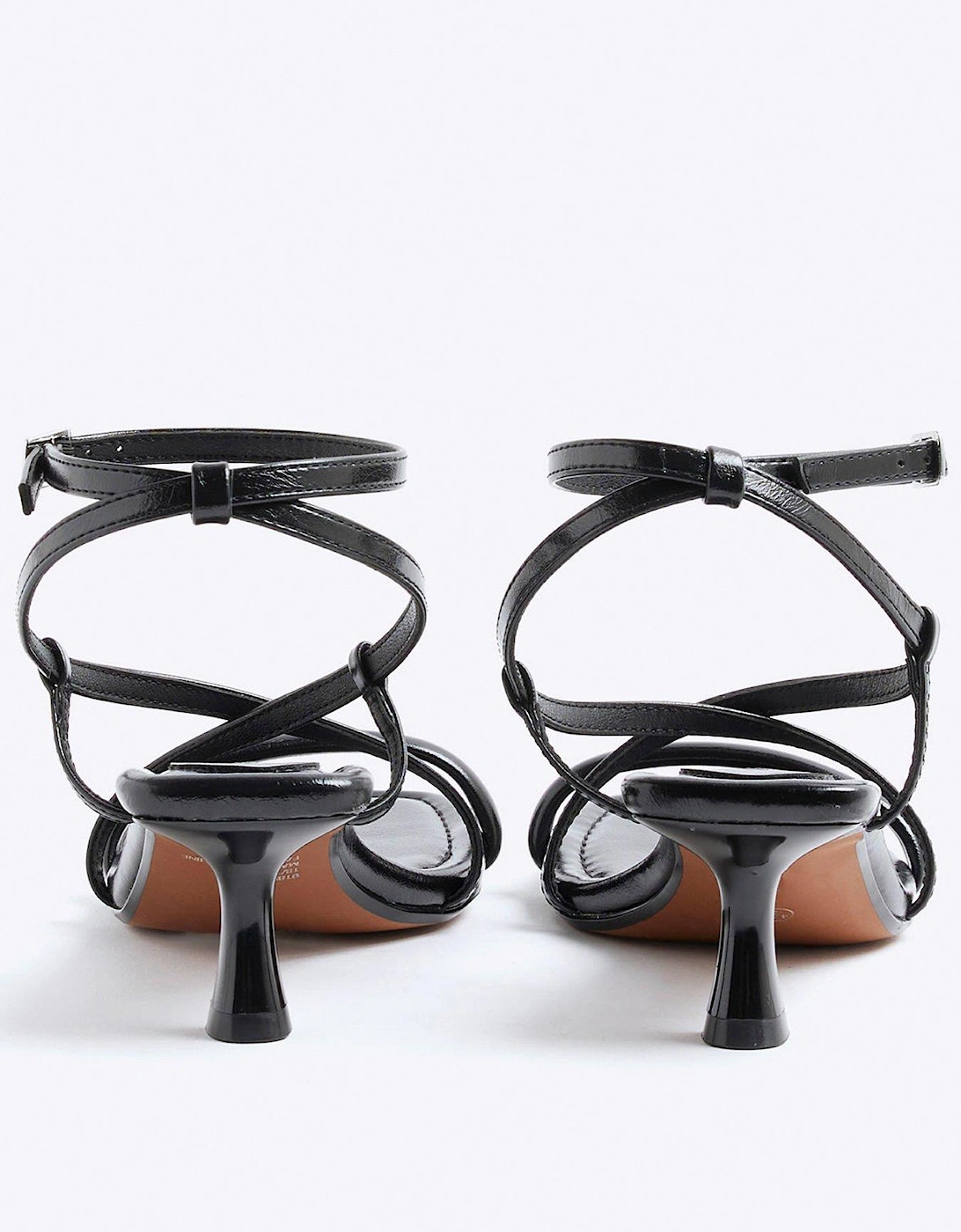 Kitten Heeled Strappy Sandals - Black