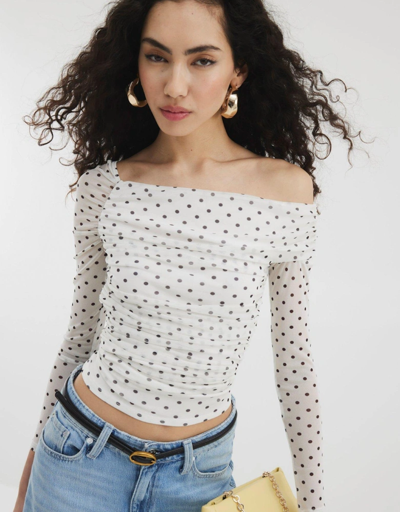 Asymmetric Mesh Top - Cream