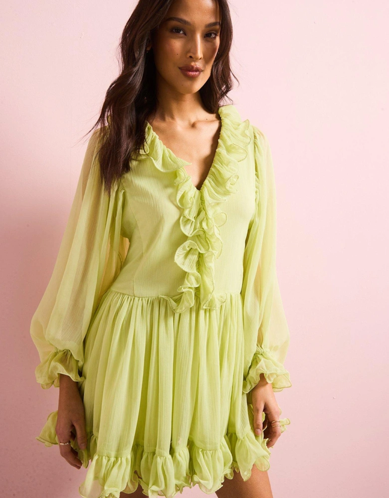 Ruffle Mini Dress - Green
