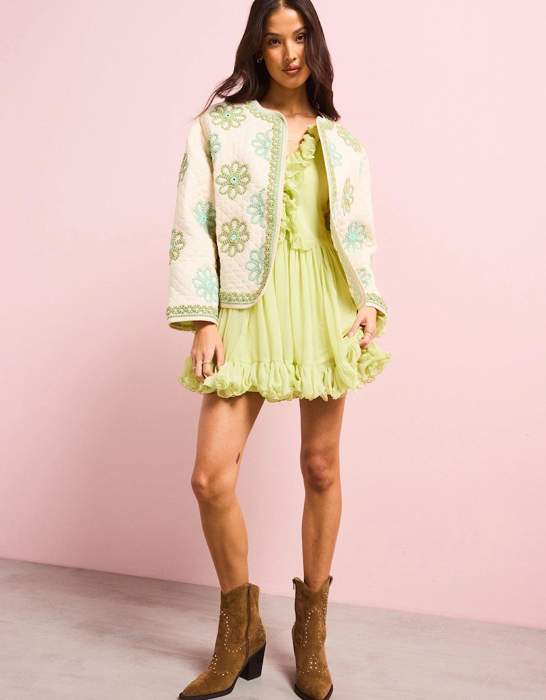 Ruffle Mini Dress - Green